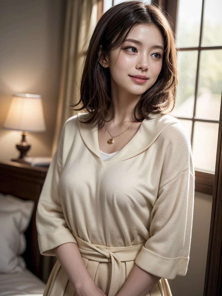 ((Pretty lady MoonLay:1.3))((Thin_fabric:1.4))((I&#39;m working:1.3))((big breasts:1.2))((Close-up:1.2)) highest quality、muste piece、ultra high resolution、(photorealistic:1.4)、Raw photo、(real skin texture:1.3)、(film grain:1.3)、panorama、character portrait、Very wide shot、narrow waist、cowboy shot、(in the dark、deep shadow、low key、cold light、)night、((loosely wavy hair:1.2))、Streaming Tears、、Dust、Tyndall effect、(expression)、1 girl in、beautiful detailed eyes and face、white jabot、brown eyes、((brown super long hair:1.2)) (smile:1.3))、(stewardess、flight attendant uniform、tight mini skirt、white、(inside a private jet、indoor、super detailed background:1.2)、((a shy smile:1.3))、((gold necklace_large earrings:1.2)),