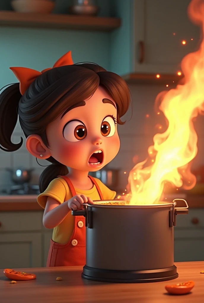 Girl being cooked in a cauldron full of soup