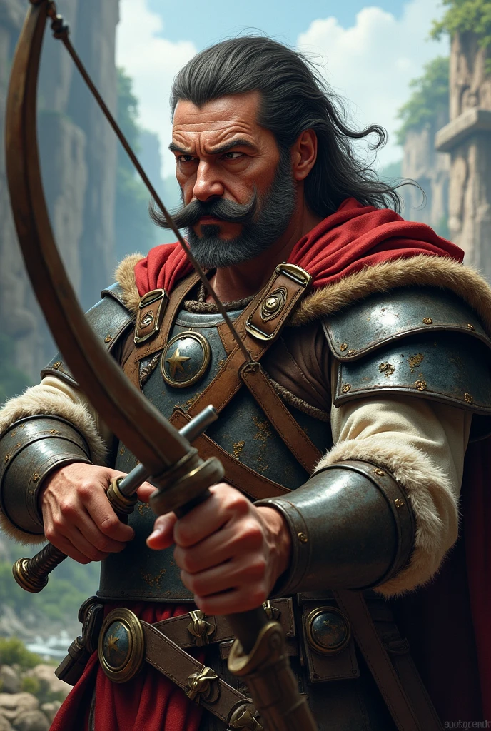 man, 36 years old, long beard, medieval soldier, wearing heavy armor, wielding long sword, heavy, perfectional details, low-tied long hair, facial hair, crazy, high detail, Realism, cinematic lighting, first-person view, masterpiece, high details, high quality, super detail, best quality, UHD