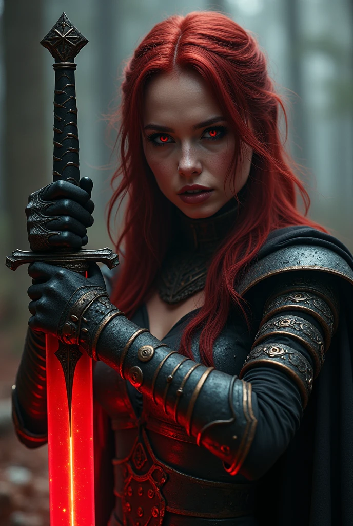 (professional 3d render:1.3) af (Realistic:1.3) most beautiful artwork photo in the world，Features soft and bloodied female heroes, ((Epic hero fantasy witch woman ugh wet hero angry look very long blood red hair with bangs and ferocious expression in dynamic pose, Fantastic location, Majestic cluttered environment)), full body 8k unity render, action  shot, skin pore, very dark lighting, heavyshading, Detailed, Detailed face, (vibrant, photograph realistic, Realistic, Dramatic, Dark, Sharp focus, 8K), (Old leather garments damaged by weathering over white cloth:1.4), ((((Long bright blood red hair with bangs)))), (Intricate, glowing orange eyes:1.4), decadent, (Highly detailed:1.4), Digital painting, rendering by octane, art  stations, concept-art, smooth, Sharp focus, illustration, Art germ, (loish:0.23), wlop ilya kuvshinov, and greg rutkowski and alphonse mucha gracias, (Global illumination, Studio light, volumettic light), heavy rain, particles floating, lotr, fantasy, tall, glowing luminescent orange eyes, full bodyesbian, ((Dark and ancient city background:1.3)),CGSesociety,art  stations