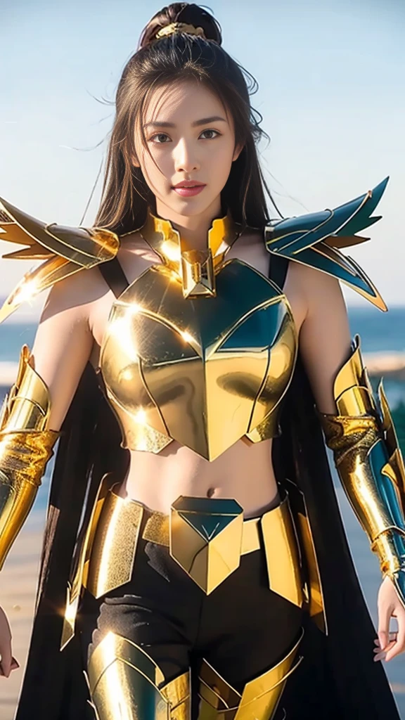 Ultra-high saturation（tmasterpiece，（best qualtiy）， （1girll,  Wearing shiny gold armor，saint seiya armor, cancer armor, sexy armor, walking at the Ancient Greek, uhd, 8k