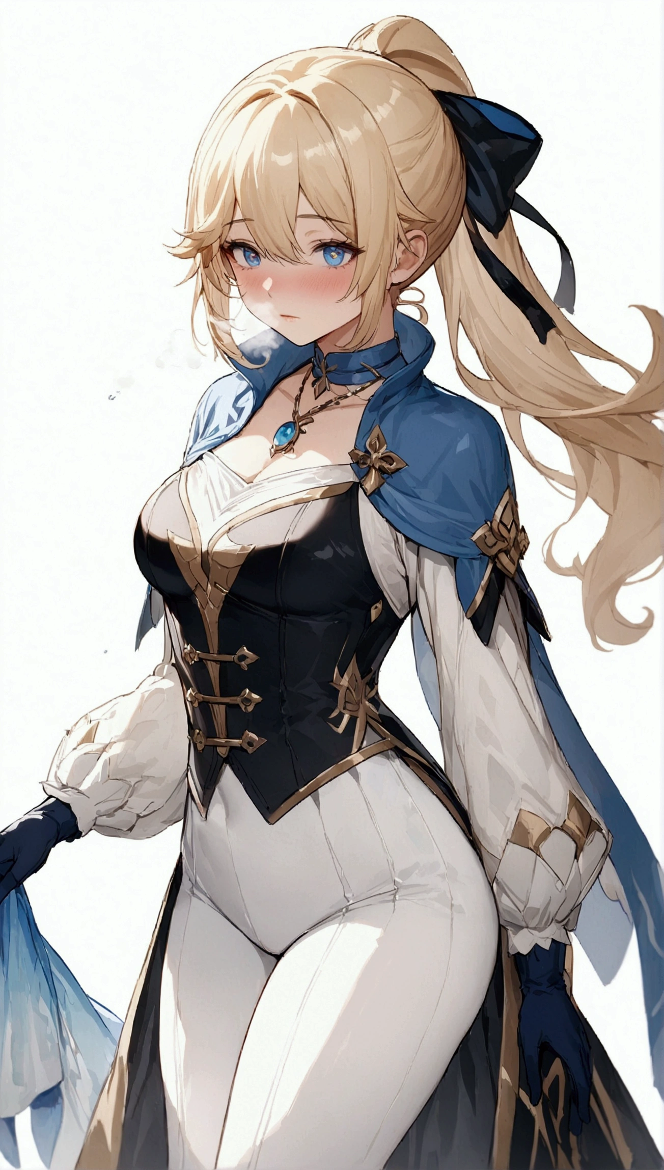 A beautiful woman with long blonde hair in a ponytail, wearing white pants and standing with her arms crossed, facing the viewer. (cleft of venus:1.5),(wetting self:1.25),(best quality,4k,8k,highres,masterpiece:1.2),ultra-detailed,intricate details,highly detailed skin texture,detailed clothing,natural lighting,cinematic lighting,dramatic lighting,vivid colors,vibrant colors,elegant,graceful,ethereal,goddess,divine,heavenly