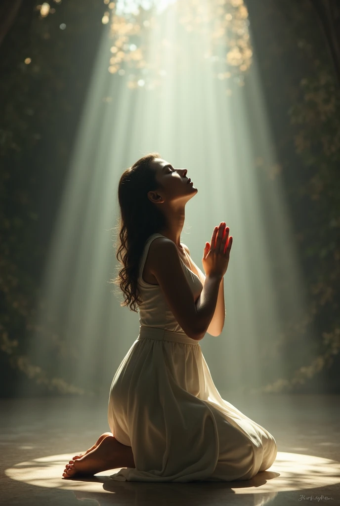 Woman with a deep intimacy with God on her knees