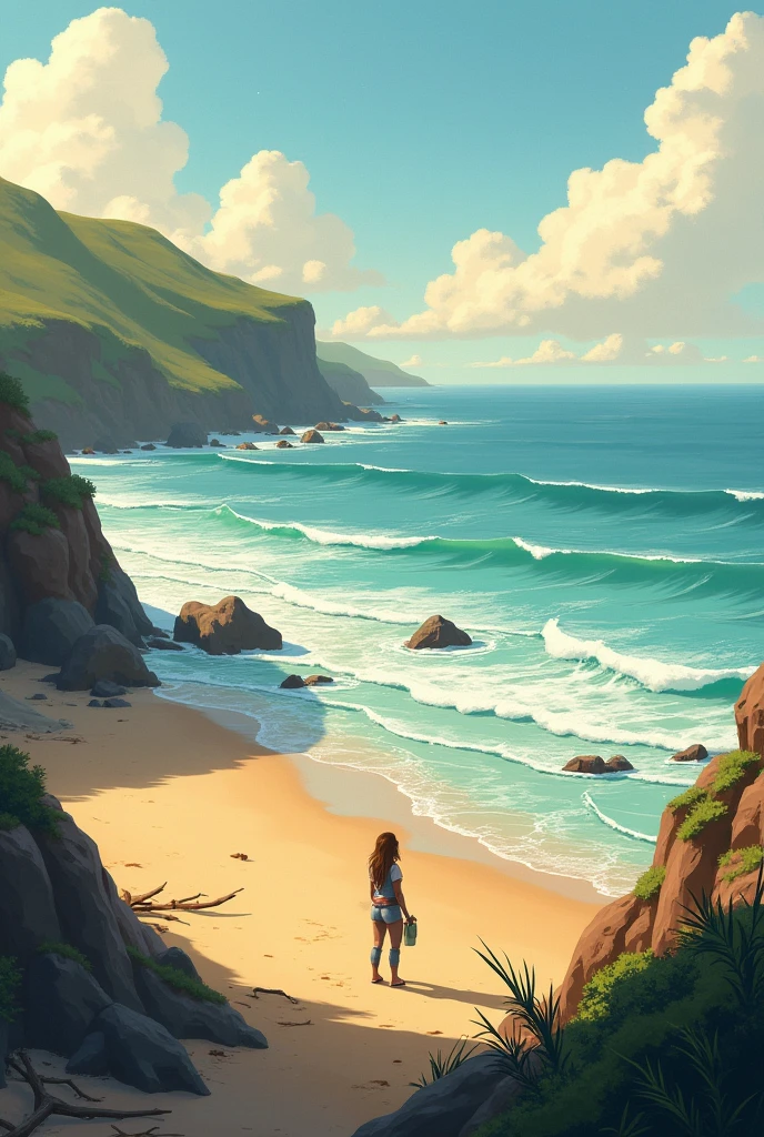 a woman standing on a beach<lora:Sexy_Gun_v1:1> sxxxygnstl