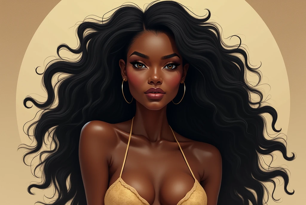 create a line art with kooleen's art style (semi-realistic stylized art style) featuring a golden-toned darksinned brazilian girl and make it look like a thirst trap