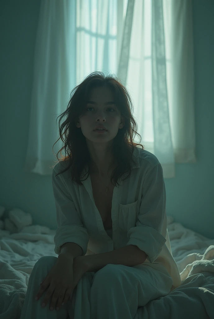 a realistic photo of sks woman, best quality,<lyco:locon_maryelizabeth_v1_from_v1_64_32:1.25> , ((Mary Elizabeth Winstead)),dark brown eyes, looking at viewer,(bedroom, bed, pillow), panties, <lora:oversized_sweater:0.2>, grey crewneck,<lora:InstantPhotoX3:0.6>, natural lighting, subsurface scattering, f2, 35mm, (film grain),<lyco:locon_perfecteyes_v1_from_v1_64_32:0.4>,