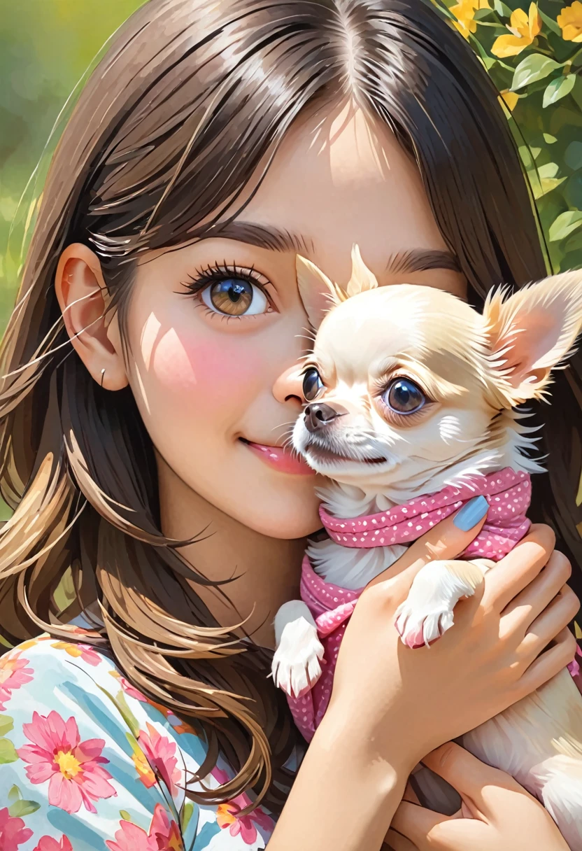 Gibble wind watercolor paiting kawaii girl Cute puppy Various poses