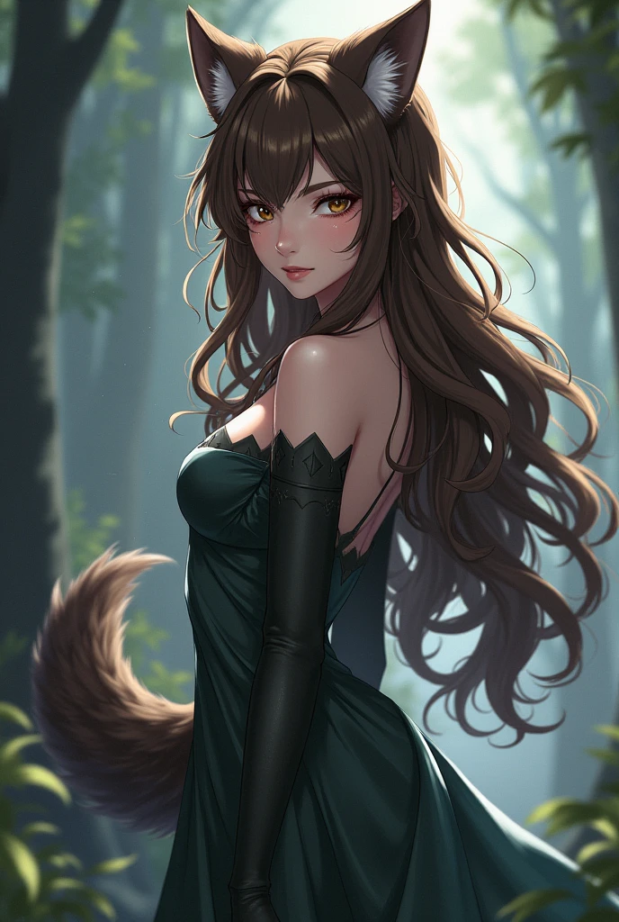 Fantasy setting, forest, spring, Green Eyes, 1 girl, solo, real, top quality, photorealistic, masterpiece, 8K, solo, hd face, soft lighting, ((daytime)), sky, (looking at camera), (portrait: 0.6), full-body, (medium hair), brown hair: 1.3, lips, bright smile, Floating hair, smiling wide, open mouth, tanned skin, Cat ears, tail, wild girl, Druid girl,eyelashes, beautiful girl, Penis bulge,