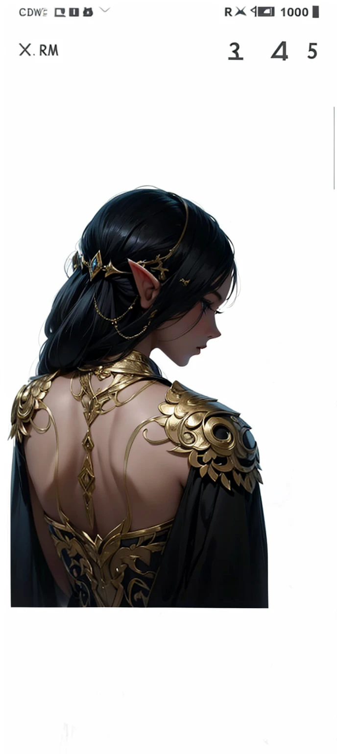 Elf woman with her back turned, head down