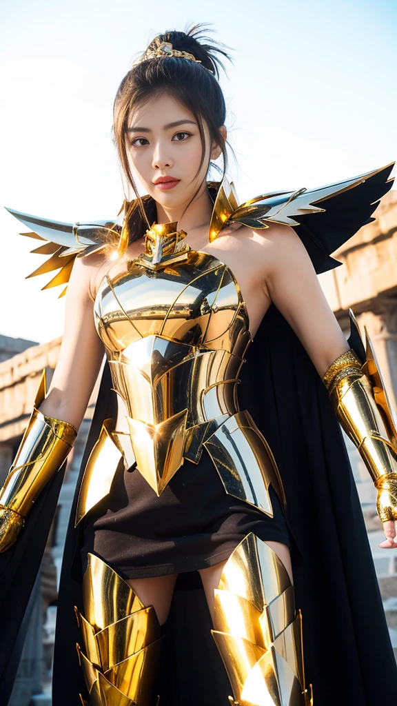 Ultra-high saturation（tmasterpiece，（best qualtiy）， （1girll,  Wearing shiny gold armor，saint seiya armor, cancer armor, sexy armor, walking at the Ancient Greek, Ancient Greek , night, uhd, 8k