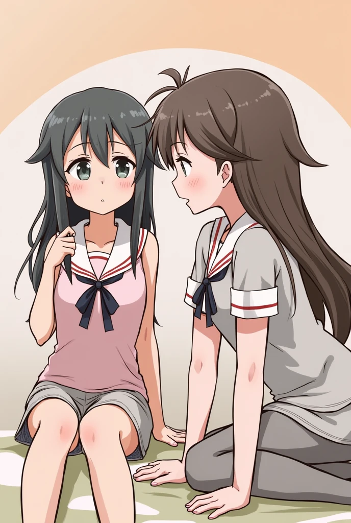 Masterpiece:1.2, Best Quality), 1lady, Solo, , Little sister, Brown hair, Long straight hair, Pink Eye, serafuku, Slender, Cropped Top, sskirt, embarrassed expression, Seductive thighs, white tights, You can see the panties through the skirt, Bewitching posture, Obscene, blushed, Model-like body, perfect legs, Perfect arm, perfect fingers, open your legs, masturbation, striped panties, embarrassed expression, hair band, snaggletooth, Sitting, Spread your legs apart, Joyful look, Confident Smile, Hearty laughter, Keep your gaze straight, A look at the audience
