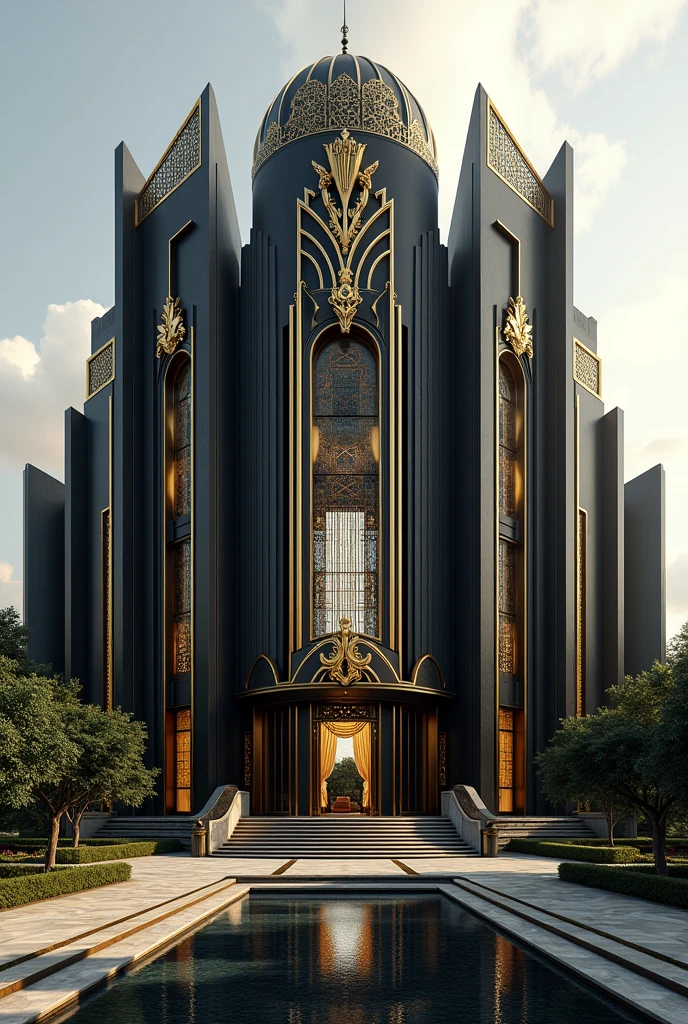 Modern Palace Black and Gold Full Exterior View - SeaArt AI