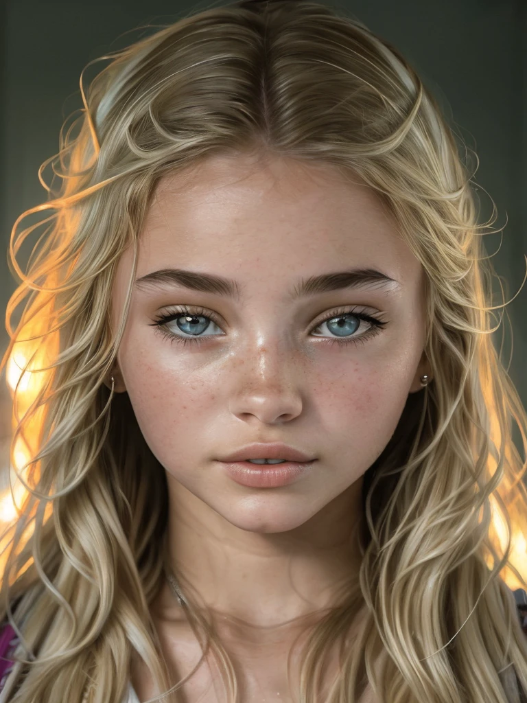 1 young girl, blonde hair, white glam wet skin, fishnet bra, flat chested, yo (best quality:1) , (masterpiece:1), (ultra detailed:1), photorealism, upper body, (looking at viewer:1.1), (indoors, daylight, brightness, sun room:1.2)
side on, shoulder length hair, choker, atmospheric, moody and pouty, real person
