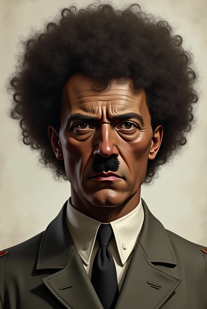 CREATE ADOLF HITLER WITH DARK BROWN SKIN TONE, with curly hair