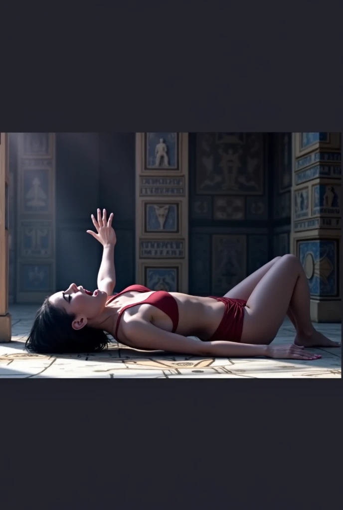 elderly 80yo woman on a table in a class room, dressed as a latex nun ,red yelow latex bikiny, horny smile,huge breast, full nude figure, muscle figure, red octane render, candle lamp lighting, baroque, european, mandala, side view from below, anatomically correct, big full breasts, busty, horny, spread legs wide, muscle body, super detailed.