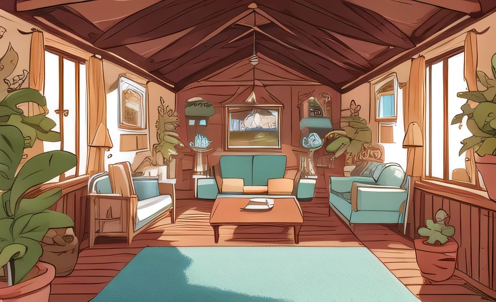 ultra_details, attic, potted_plant, window, no_humans, chair, table, couch, low_saturation,