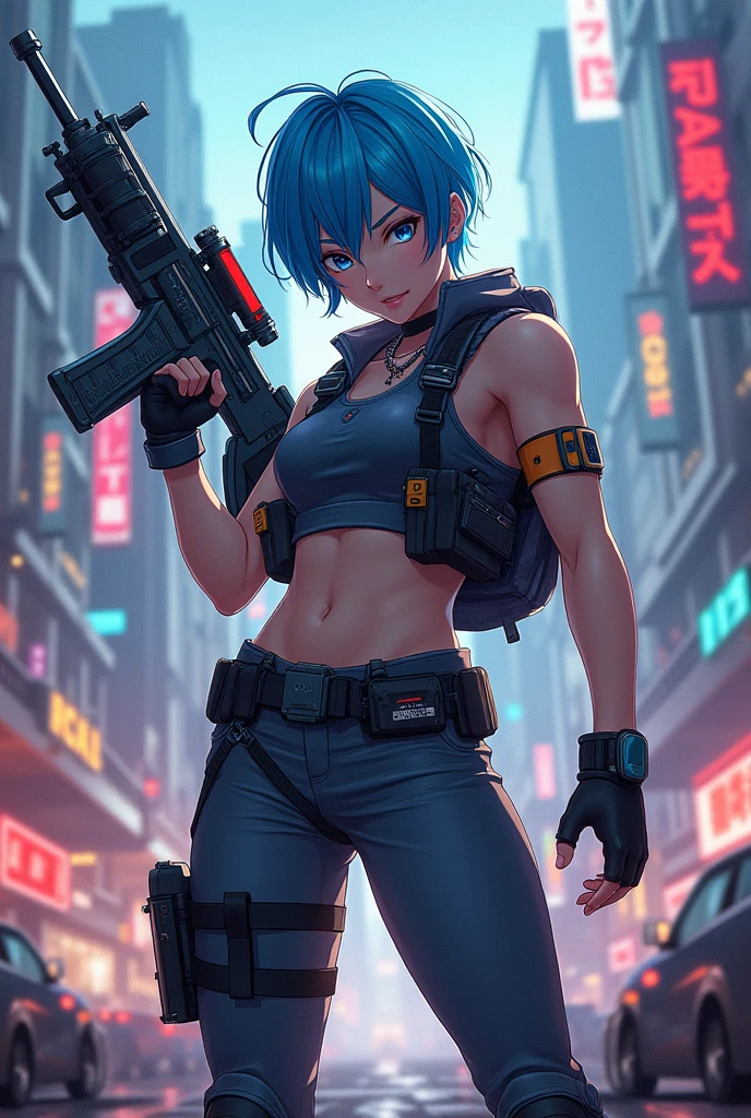 Free fire gamer anime character blue hair
