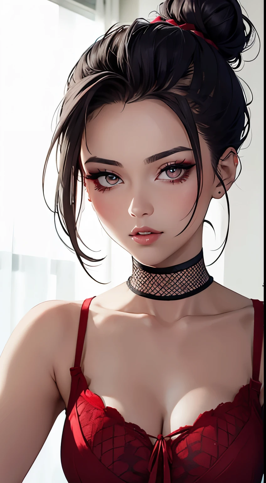 Beautiful woman, A unique combination of realistic and abstract elements, 4k digital art, Japanese Girls, Photorealistic, Detailed skin, Detailed lips, Fine eyebrows, The pupils shine, Depth of written boundary, Accurate, Super detailed, 最high quality, High resolution, Anatomically correct, Textured skin, Attention to detail, high quality, 1girl, solo, rope, black hair, bdsm, bondage