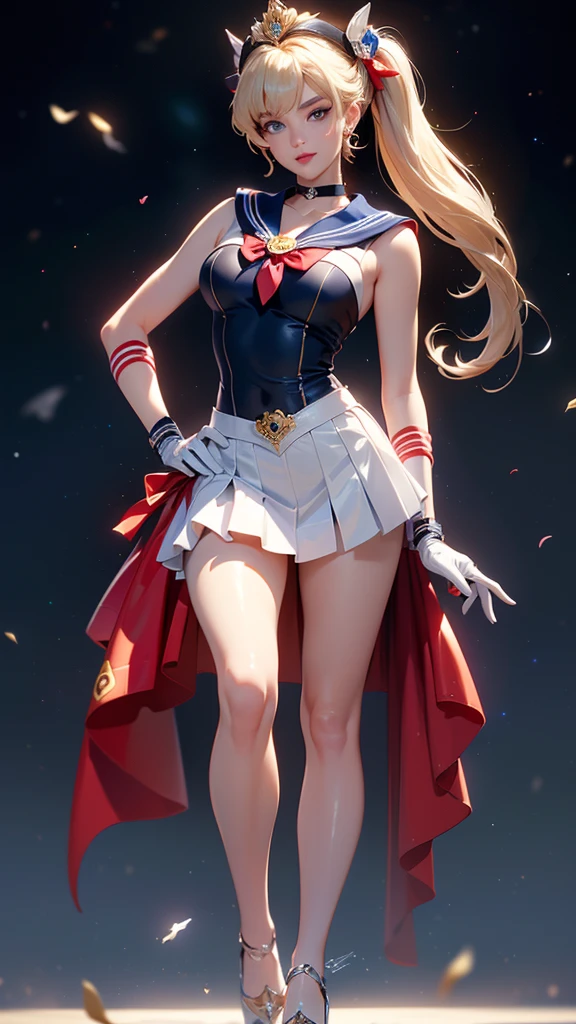 (the best quality,A high resolution,Ultra - Detailed,real),Ariana Grande, 2, (meishaonv,(Sailor police officer:1.4) ,land, (sailor senshi marinheiro: 1.4) , (Sailor police officer: 1.2), Blonde with incredibly long and shiny twin tails, Thin and blonde, very long, straight twin ponytail, good, Red round hair ornament in a good, sailor senshi, colossal breasts, (Silver blue color, Blue sailor collar, Silver blue ultra pre-gate mini skirt: 1.3,The pants are visible,Super high leg swimsuit,  very large red ribbon on the chest,,,: 1.3, long white latex gloves: 1.3, Luvas vermelhas nos elbows., Very large red loop behind the waist,,: 1.1, the neckline looks bigger:1.2, a golden tiara, toys), (face details: 1.5, bright blue eyes, Pretty face, pretty eyes, Iris contour, thin lips: 1.5, fine tune, sharp pale eyebrows, far away, dark lashes, Dual Tabs), Lujosas joy doradas para todo el cuerpo, delgado, Slim and muscular,,,, a small face, perfect proportions, thin waist,  Beautiful skins<Visible Pore, seductive smile, perfect hands: 1.5, High gloss silver white holographic leather, very thin and tight., octane rendering, very dramatic image, Strong natural light, sunlight, exquisite lighting and shadow, dynamic angle, Digital SLR Cameras, sharp focus: 1.0, maximum clarity and sharpness, (Space background,police officer, dynamic background, Detailed history),(rabbit, duplo good, two-tailed, Split bangs, ring, joy, toys, choker, Red loop, white gloves, elbows, blue skirt),nsfw,mother&#39;s curtains,( background alley walls big stones Tokyo:1.4) an14, HortyUnderscoreTI