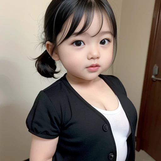 (masterpiece, best quality, perfect hands, perfect fingers, parfect face, high resolution, ultra detail, 16k:1.2), japanese girl, (10 years old:2.0), sad eye, (primary school student:1.9), (baby face:2.0), short hair, (clothing:1.8), (gigantic breast:1.8), erect, large areola, cowboy shot,