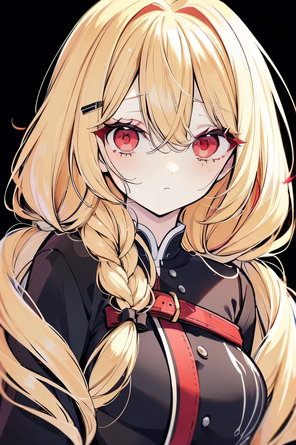 最high quality、Best image quality、masterpiece、girl((Age 25、 By becoming、Best Bust、Medium Bust,Wide open breast tea、Red glowing eyes,Blonde、Red Mesh、Disheveled Hair、Lointail、thin,The highest valley、Open chest、Luminous Wristbands、hair ornaments、Show the whole body,Black tank top、Red Bandana、 pantuscular、revolver、scar、 Cap)),high quality、Beautiful art、background((Photography room))、Flight、Flying debris、Written boundary depth、movie、Visual Arts、Perfect art、8K,Genuine,