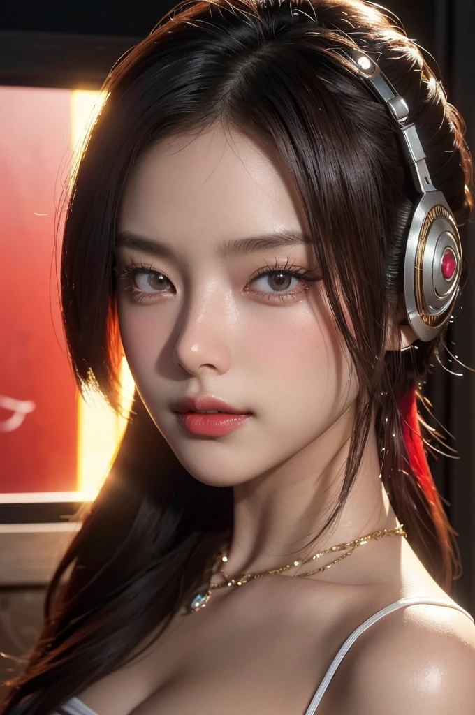 black hair, hair bobbles, wince, longeyelashes, solid circle eyes, fake animal ears, light smile, ear blush, fang, Surrealism, drop shadow, anaglyph, stereogram, tachi-e, pov, atmospheric perspective, 8k, super detail, ccurate, best quality