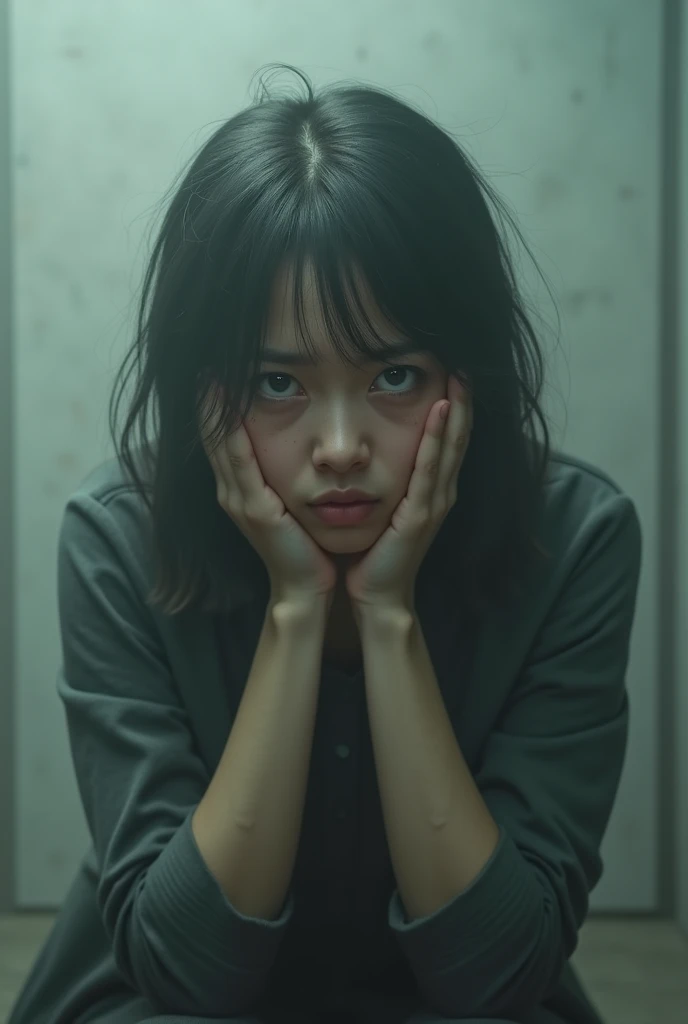 A woman laying on a couch watching television and using a remote controller, late night melancholic photo, watching television, very accurate photo, melancholy look