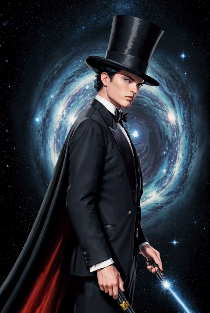 One man tuxedo of The Galaxy. His top hat and cape are like the universe.