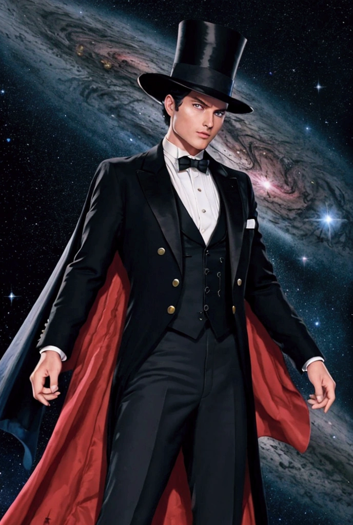 One man tuxedo of The Galaxy. His top hat and cape are like the universe.