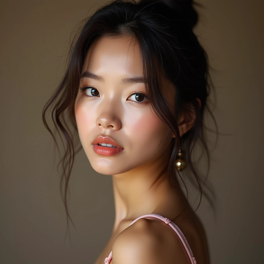 a beautiful korean woman,beautiful detailed eyes,beautiful detailed lips,extremely detailed eyes and face,longeyelashes,elegant korean fashion,award winning,best quality,highres,8k,16k,retina,masterpiece,accurate,anatomically correct,super detail,high details,high quality,photorealistic,cinematic lighting,warm color palette,detailed skin texture,flowing hair,dramatic pose,mysterious expression