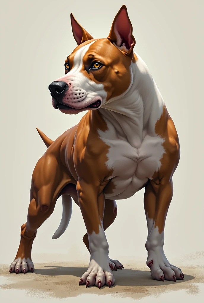 Create a character of a half Pitbull dog and half man head drawn in pencil in a realistic way