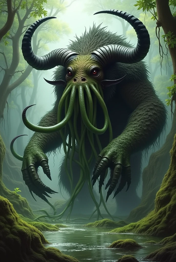 hyperrealistic painting a female walking, sharp teeth, horns, tentacle arms, hoofs, large eyes, open mouth, breast, nipples, navel, green skin, in a dark forest, pine trees, fern, ivy, moss <lora:DETAIL_SLIDER_BY_STABLE_YOGI:0.4> RAW photo, Photorealistic, Hyperrealistic, Hyperdetailed, low cut, detailed skin, soft lighting, subsurface scattering, realistic, heavy shadow, masterpiece, best quality, ultra realistic, 8k, golden ratio, Intricate, High Detail, film photography, soft focus <lora:CarnageStyle:1.0>