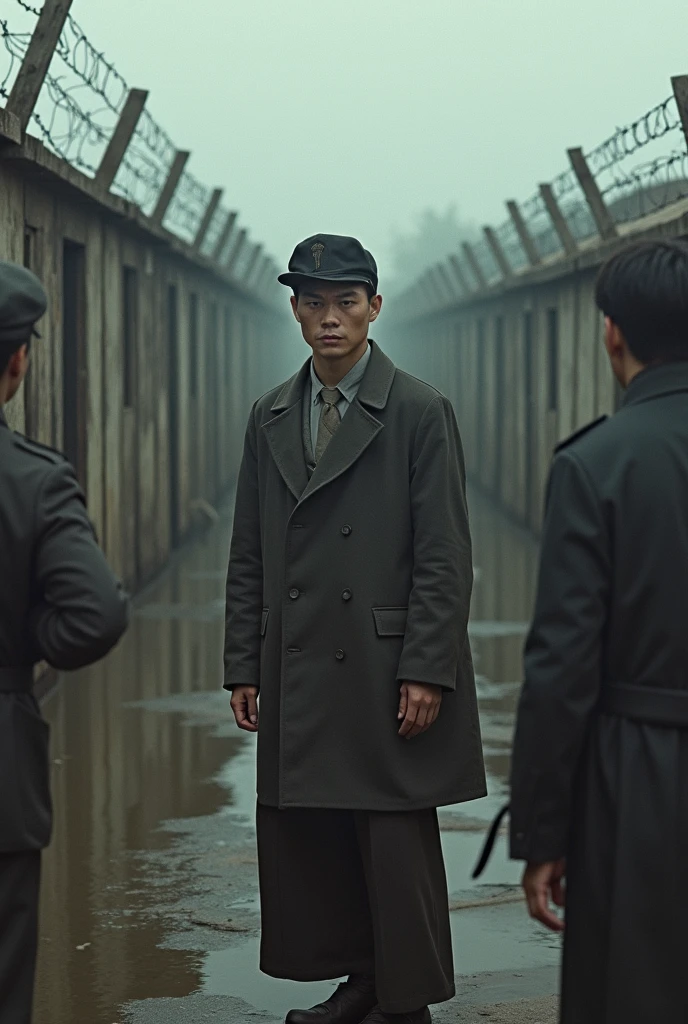 During the Republic of China，A young civilian（Short coat）Caught by a group of soldiers，Soldiers grabbed civilians with their hands，malice，Soldiers want to take civilians，Inside the town，Republic of China costumes