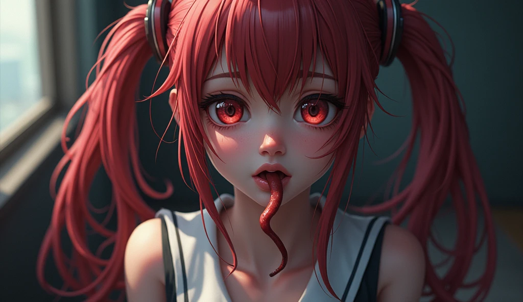A busty school girl has been caught by slimy alien tentacle beasts, they restrain her arms and legs while rippling off her uniform and exploring her body , dark red skirt , plaid skirt , pleated skirt , The shirt is tight. , white shirt , school girl , red knot , red bow , school girl uniform
