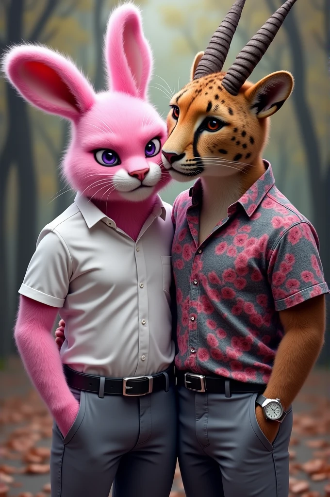(((1 brown furry wearing a latex mask))) and (((1 white furry wearing nothing and not a latex mask)))