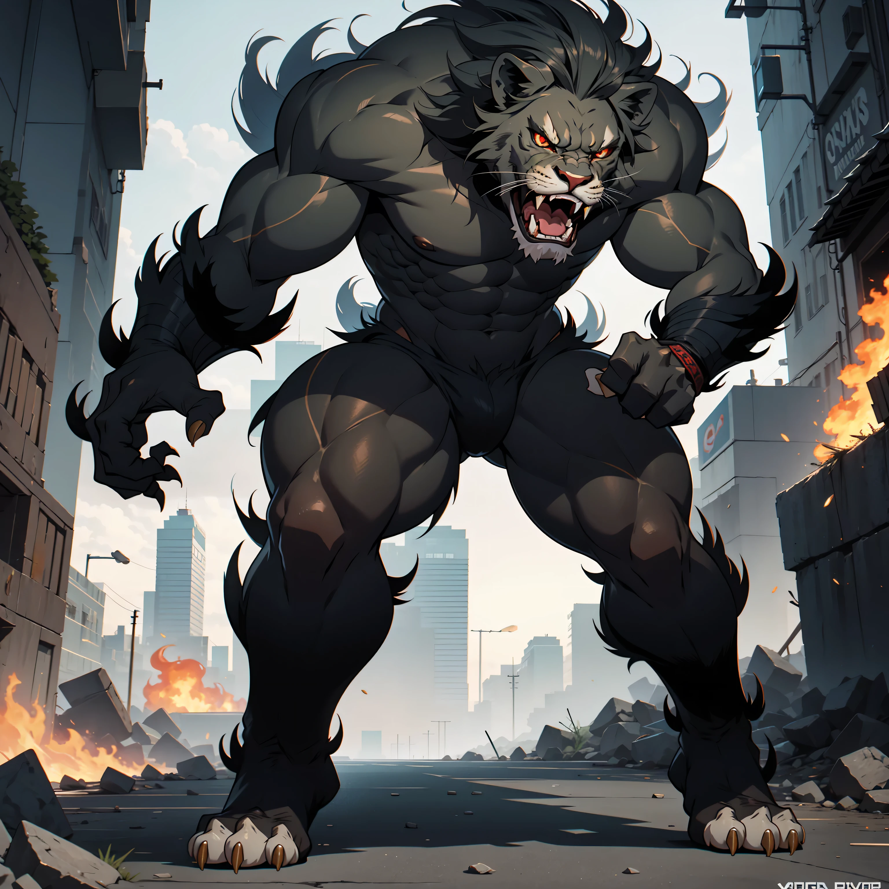 bear-like monster,sharp teeth, brute strength, spines on the back, sharp claws, pointed hair on the forearms, ultra detailed monster, (background with destruction effect: 1.2), , giant monster illustration with sharp claws, adhesive art, , full of color, intricate detail, golden aspect ratio illustration, monochrome, best quality, high quality, best quality, high resolution, amazing bright lighting,  detail enhancement, detail enhancement, best quality, high quality, detail enhancement,
