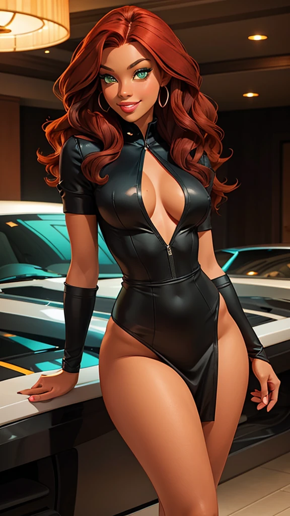 pretty woman with purple hair and long breasts covered by an x ​​on each nipple sitting in a 1960s formula q car --auto --s2