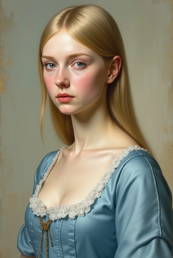 A watercolor painting in the style of Norman Rockwell. pale skin 18 year old girl, long braided light brown hair, blue eyes, muscular body, naked, in public street