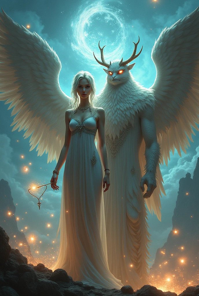 A barefoot beauty dressed in white，A bright full moon overhead，All around the shadows are demons and ghosts，