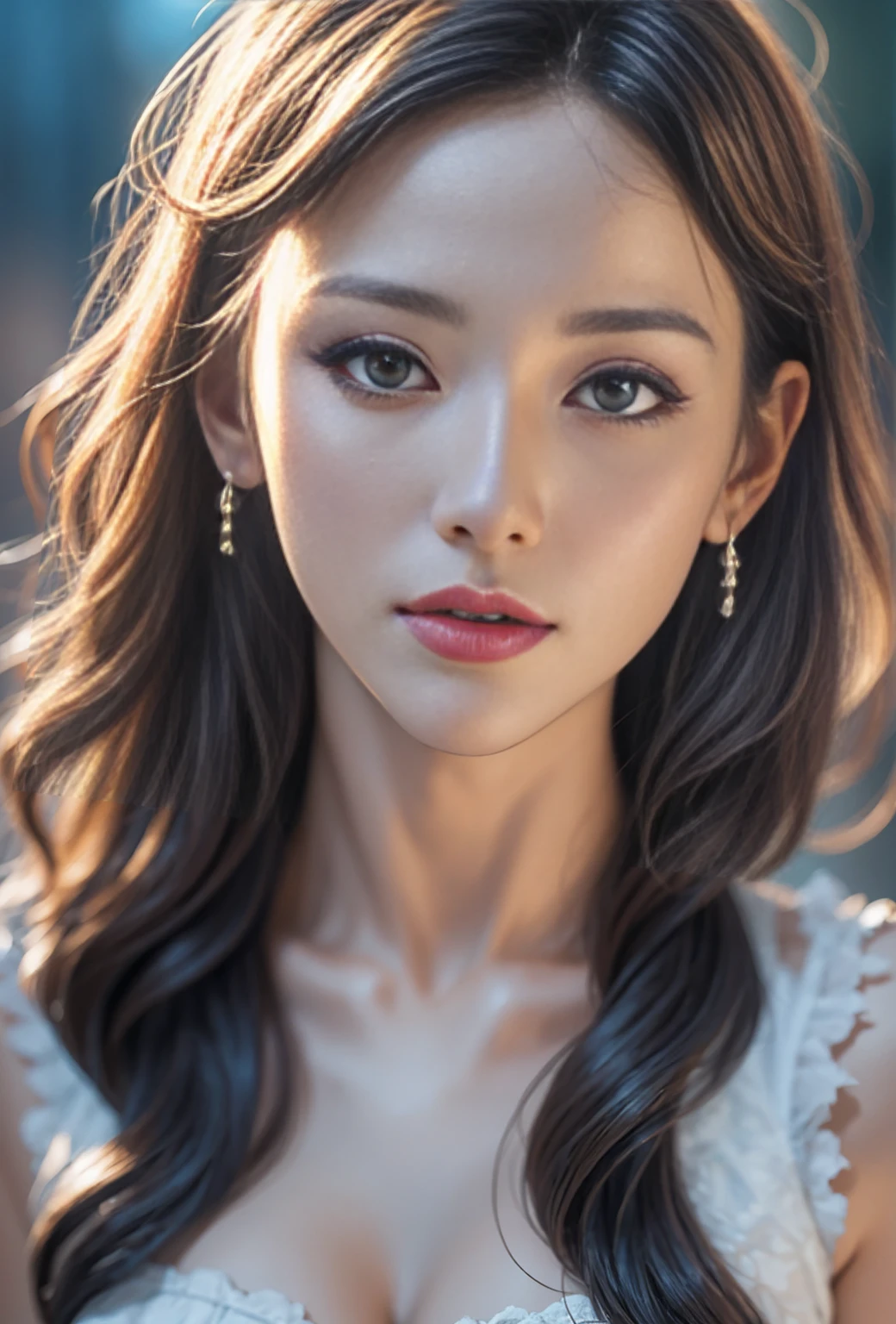 a beautiful young korean woman, closeup portrait of a korean woman wearing a dress with long hair, detailed intricate makeup, south korean woman, popular korean celebrity, hyper realistic, extremely detailed face, beautiful eyes, full lips, sharp facial features, soft lighting, warm color tones, photorealistic, 8k, high resolution, masterpiece, hyper detailed, cinematic lighting, glamorous, elegant, korean beauty.