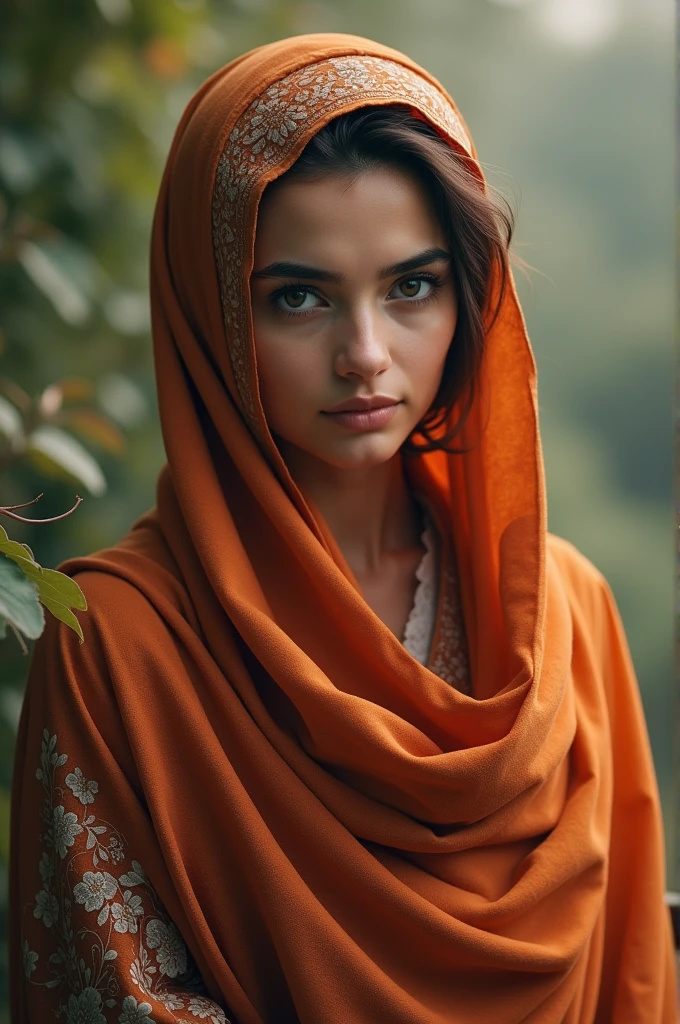 beautiful indian girl wearing a hijab and stting in a park