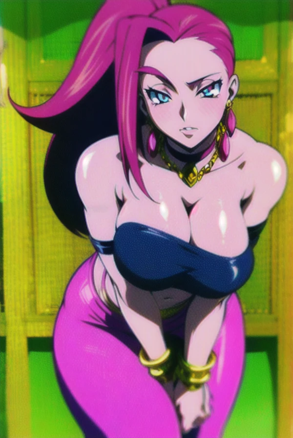 Kallen Kozuki,Big breast,Milf,Eyeshadow,red Lipstic,Stud earring,Hoopa bracelet,black Tube top,Lowrise thin pants,Dark red hair,Blue eyes,Enchanted big breast,Curvy figure,Wide hip,Thick lips,Gold chain necklace,Long nail,Long thick hair,Body facing front,Thick tights,eyeshadow,Spouty lips,Light blush,Long black nail,black Sleeve Tattoo,Hoopa bracelet,Gold rings accesories,Standing,Half eyes expression