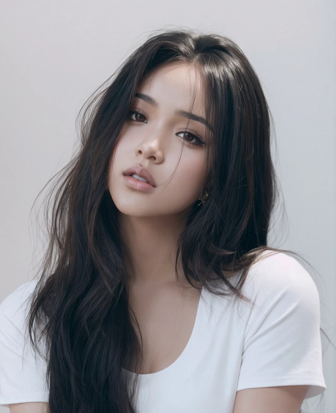 1 girl, Becky G, High resolution, Long hair, Becky G Cabello negro, very long hair, Becky G, earrings, pink lips, masterpiece, The best quality, Becky G.