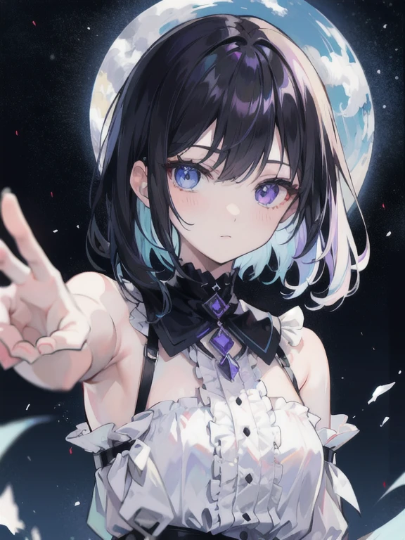 Highest quality、High resolution、Detailed Background、Beautiful face in every detail、Anatomically correct、Detailed facial expressions、fine grain、((From below))、One Girl、Black Hair、beautiful clear big blue eyes、Braided Bob、Chibi Girl、Primary school students, A childlike sleeveless shirt with frills、garden、((arm up in the air and waving:1.2)), Nothing in my hands、Very angry face、Glaring at the audience、Demon's Appearance、Screaming with their mouths wide open、(Close-up of the eyes)