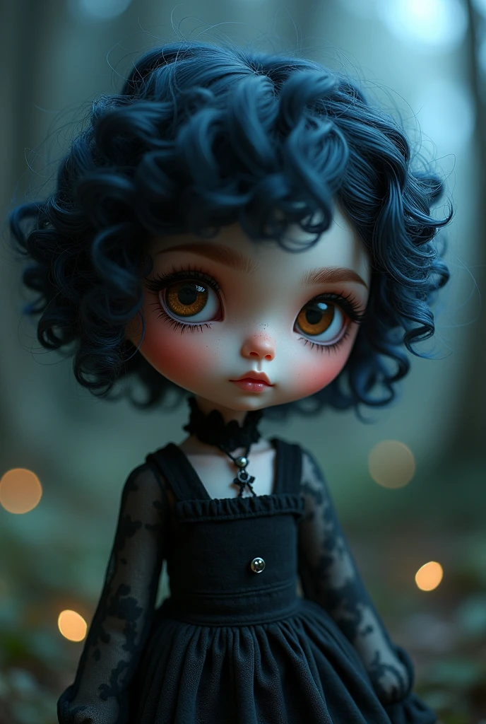 I want to create a beautiful doll with blue hair with very dark purple, with bright white eyes, a beautiful look, a great body and divided into separate parts.