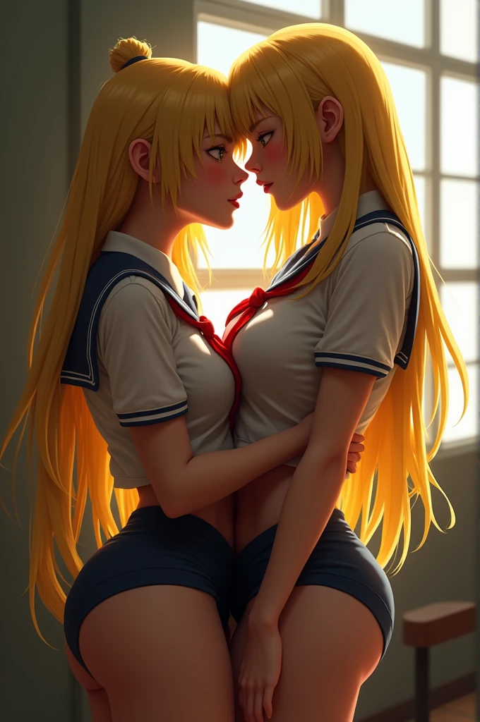 (Natural blonde and redhead Japanese girls with cute faces), (((Naked figure:1.4, Facing each other and touching each other's groins))), (Perfect proportions), Atmospheric, Dark atmosphere, (Naughty lighting), 8K, Full 体 portrait, Natural light, Spooky greenhouse at night, Sharp focus, (Highly detailed eyes and face:1.1, Professional photography techniques), (Beautiful small face, 16 year old beautiful girl, high school student, Idol Face:1.2, Baby Face), Japanese, Happy, K UHD, Hmph, Beautiful and soft skin, Vibrant Skin, blush, Detailed nipples, ((Beautiful breasts:1.4, Upward bust, beautifully shaped nipples:1.2)), (Small beautiful butt), (Detailed hands and arms:1.2), (Beautiful little hands of a girl:1.2, Nasty hands:1.2), (Perfect Anatomy:1.4), (Highest quality, Masterpiece, Highest quality, Ultra high definition, Photorealism:1.4), (View the viewer, A mean look:1.3), (Detailed legs:1.2)