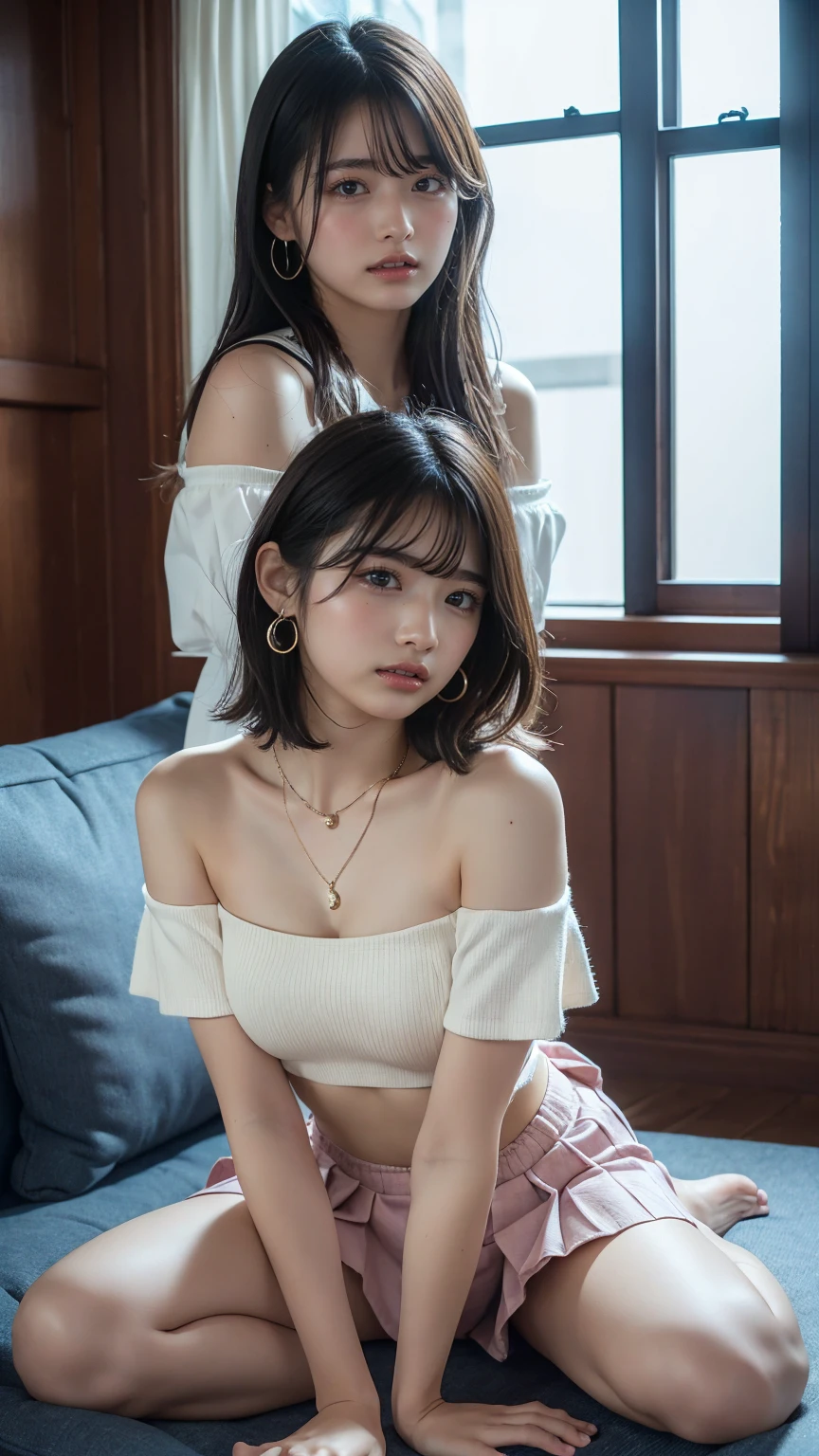 ((((upper body shot)))),(((nude))),(((nipples))),(((sagging breasts))),Ultra-high resolution,big eyes,Japanese,bangs,(a girl),(1 girl),((17 years old)),((cute)),pretty,earring,((facing at viewer)),(bob cut),necklace,((facing front))