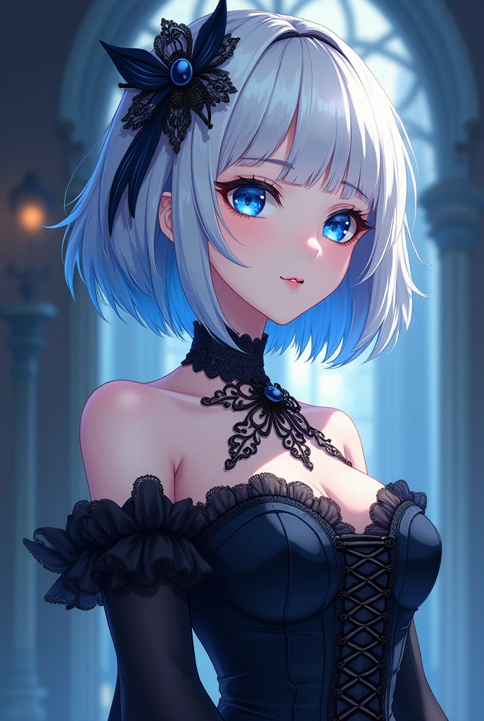 masterpiece, top-quality, animesque ,deadpan, Daytime, red eyeshadow Red eyeliner: 1.2, ((8K)),small tits:4.5,(NSFW:1.2),Red light、silber hair