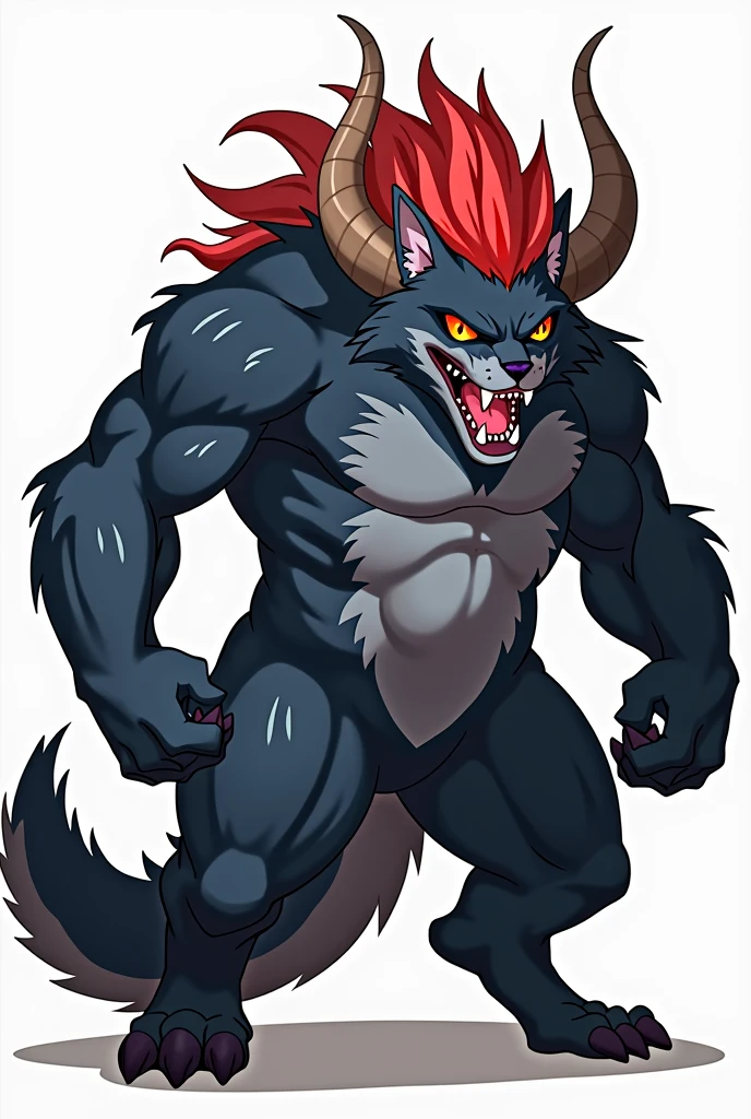 cartoon wolf devil face , shirtless, muscular,