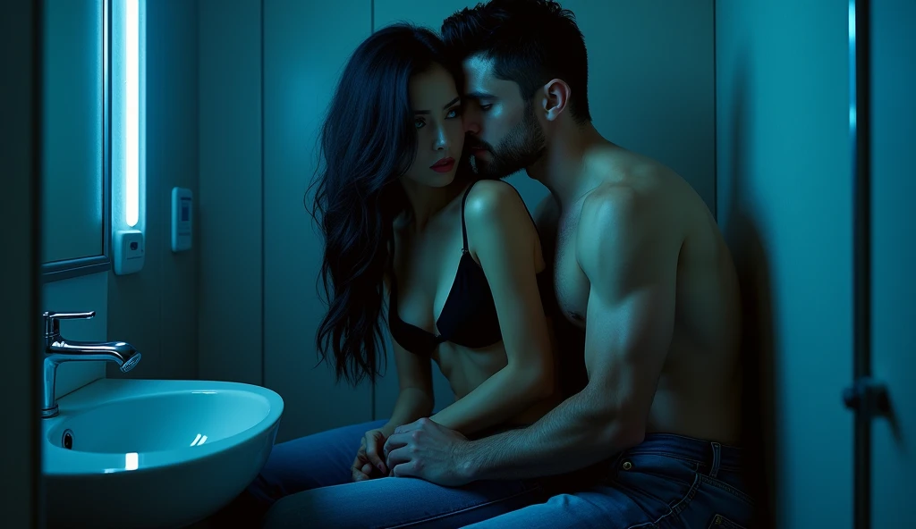 couple , sexy , devant une fenêtre , nuit , cheveux blanc , cheveux noir
